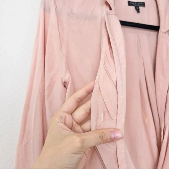 rag & bone Dean Drape Front Blouse Shirt S Dusty Rose Twist Faux Wrap - Picture 8 of 13